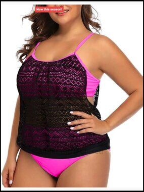 Plus Size Tankini Set Tummy Control Blouson Top with Bottom